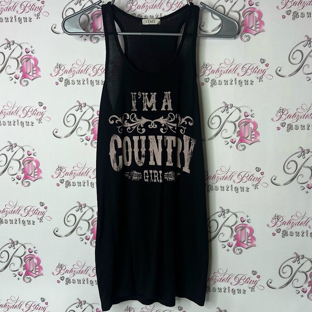 STMT tank top graphic western cowgirl country Black Country Girl Tank Top